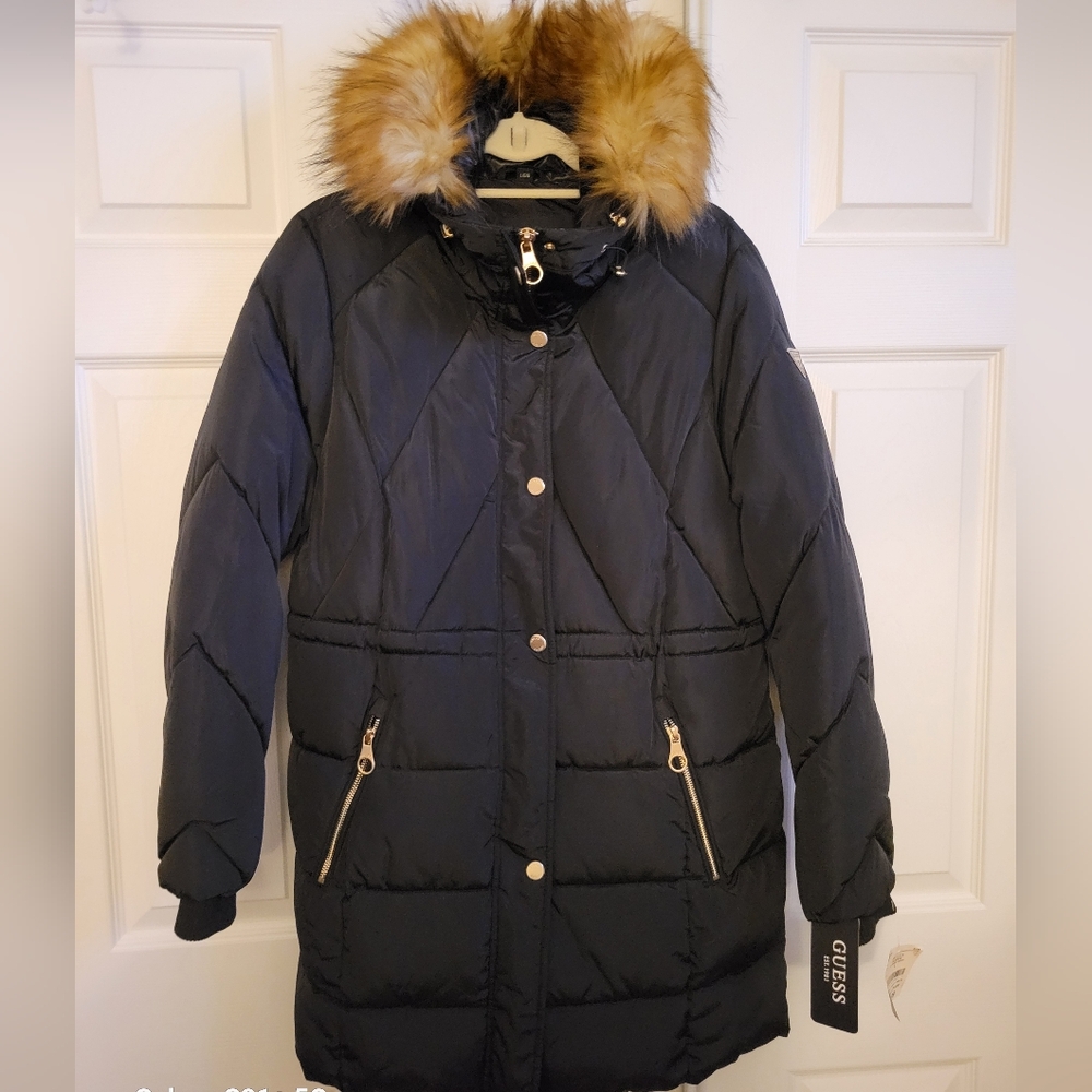 Guess black jacket Size L new medium long!